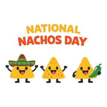National nachos day illustration with cute corn chips characters and text
