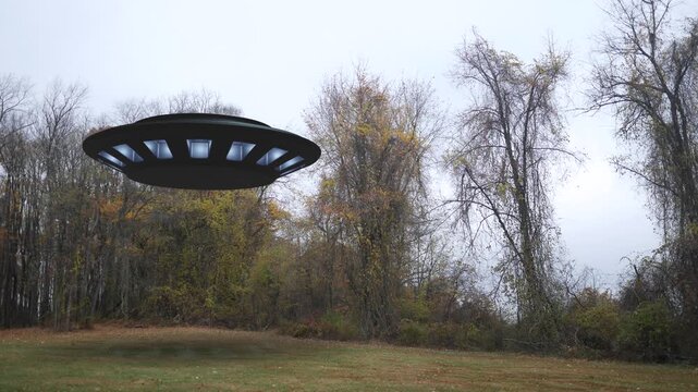 UFO Series - A UFO in a Field Near Autumn Forest