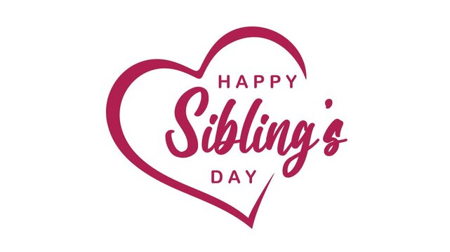 Happy siblings day greeting in a pink heart. Suitable for sharing on social media or printing as a card.