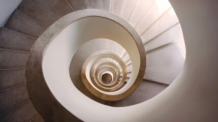 Fototapeta premium narrowing. Aerial view of a spiral staircase structure narrowing towards the top in minimalist concrete architecture. real-estate listings. 
