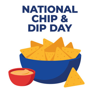 National chip and dip day vector illustration, tortilla chips in bowl with sauce