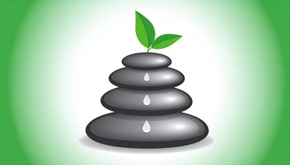 Serene Zen Stones with Green Leaves Illustration.