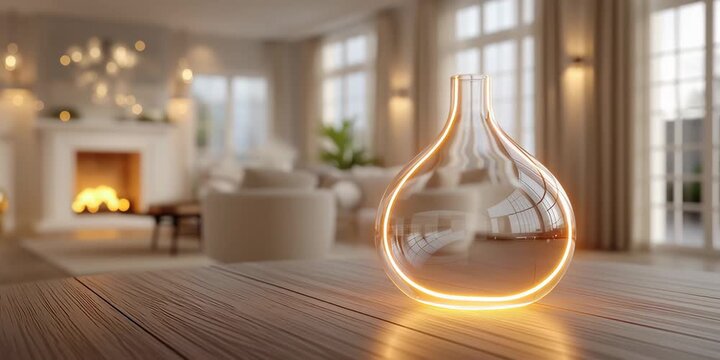 Minimalist Glowing Glass Vase in Cozy Modern Interior