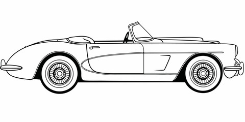 A black and white illustration of a classic corvette convertible car