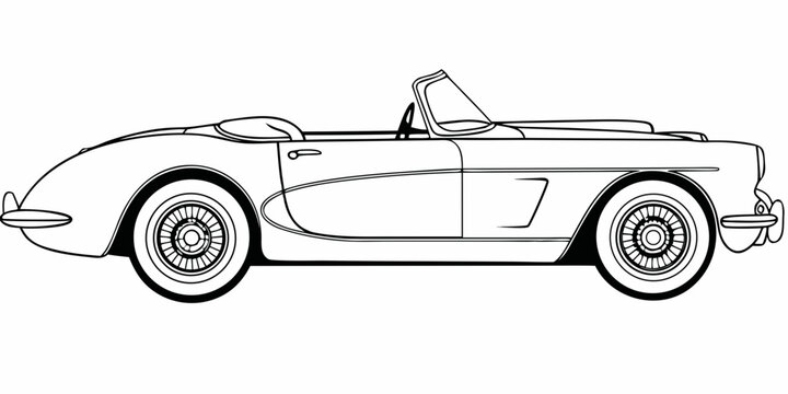 A black and white illustration of a classic corvette convertible car