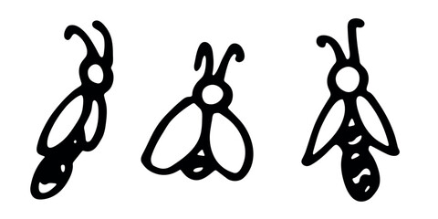 Set of hand drawn happy funny cute honey bee clipart Adorable flying striped insect friendly kawaii bumble bee For kids print, web, design, decor, logo © Daria Shane