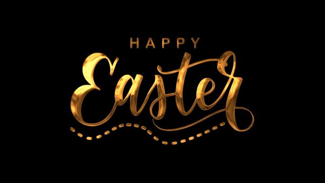 Happy easter text animation in gold. Suitable for easter themed designs, social media posts, greeting cards, and invitations.