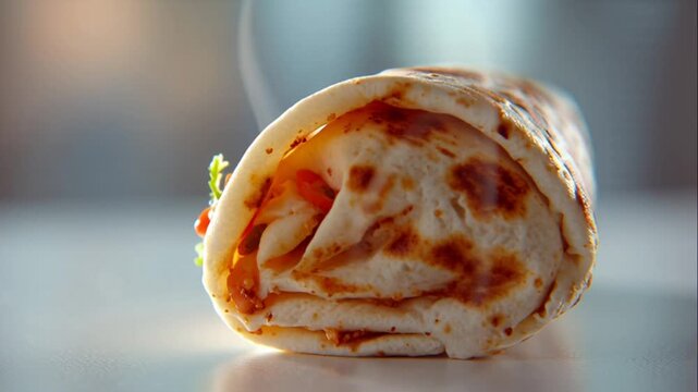 Closeup of a Chicken Wrap on a White Surface