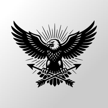 Majestic Eagle Spreading Wings Holding Crossed Arrows In Bold Vintage Style