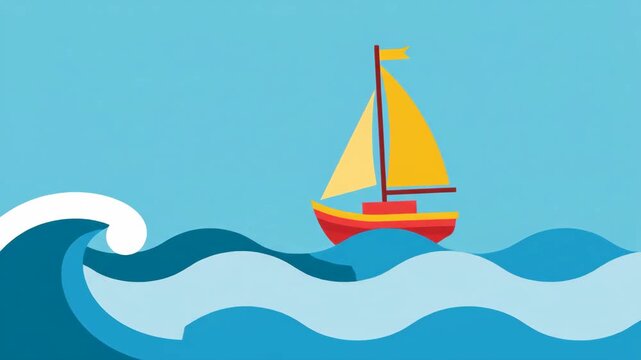 Sailboat Riding Ocean Waves Digital Illustration.