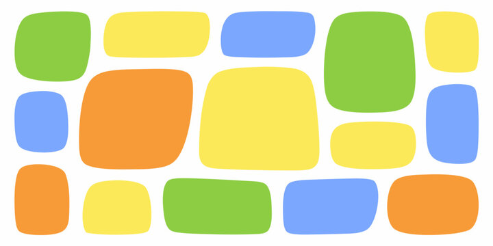 Abstract arrangement of colorful overlapping rounded rectangular shapes