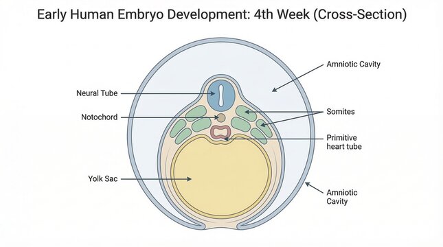 Early Human Embryo Development 4th Week Cross Section Anatomy