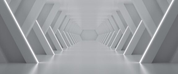 Obraz premium Abstract Futuristic empty floor and room Sci-Fi Corridor With light for showcase,room,interior,display products.Modern Future cement floor and wall background technology interior concept.3d render