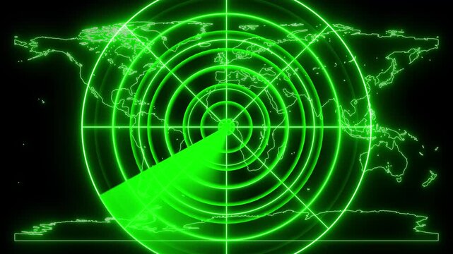 Digital technology radar screen animated. Glowing neon Green color radar screen on black background. Radar point dictated to the enemy position. HUD call radar screen.