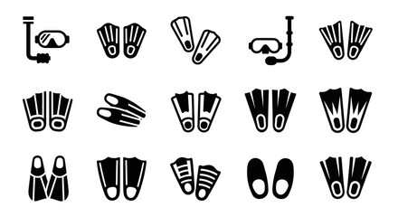 Scuba diving icons, snorkeling symbols, flippers, masks, snorkels, diving equipment, vector illustrations © Steven