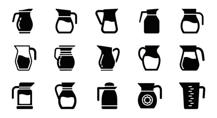 Collection of Various Coffee Maker Icons Displayed in a Grid Layout on a Neutral Background from a Straight-On Viewpoint
