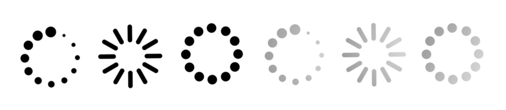 ​Set of loading progress bar icons with circular dotted and dashed buffering symbols for web interface and mobile applications
