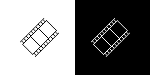 Fototapeta premium Filmstrip icon with perforated edges on white and black backgrounds, conceptualizing cinema and media
