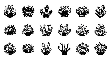 Black coral icons, coral reef symbols, ocean illustrations, 20 sea creature graphics, vector set © Adam