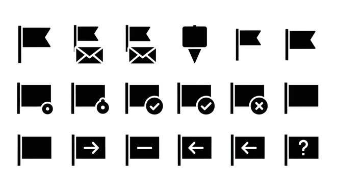 Web UI icon set, website navigation symbols, black flat buttons, interface elements, 20 icons
