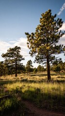 Obraz premium foothills. Pine-covered foothills bathed in morning light, showcasing serene natural beauty. travel magazines, destination branding, designed for travel destination branding, used by researchers. 