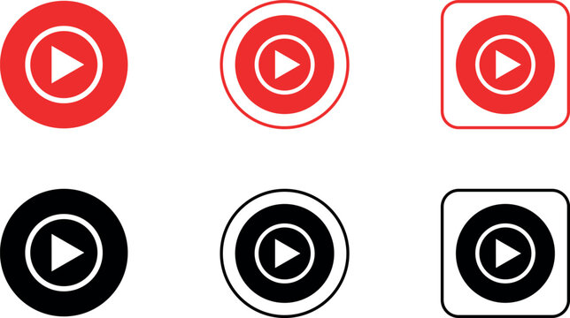 youtube music logo icon set red black outline flat symbol media interface app video minimal design ui