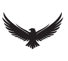 Obraz premium An elegant black silhouette of a soaring eagle with wings spread wide against a white background, symbolizing freedom and power