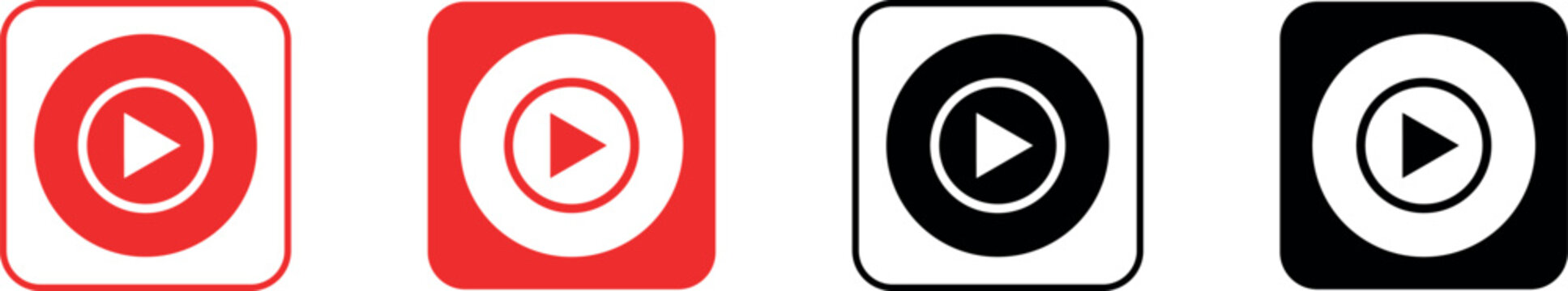 youtube music logo icon red black white rounded square social media app button vector set