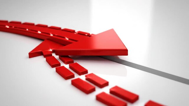 Cinematic minimalist animation of a curved dashed arrow featuring a sharp triangle pointer moving smoothly across a clean white background in high resolution 4K quality.