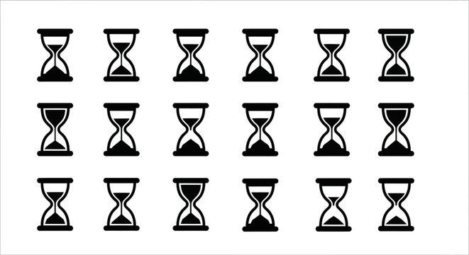 Collection of hourglass icons in grid pattern, time symbols arranged neatly