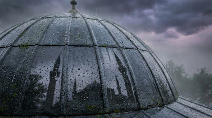 Fototapeta premium Rainy day scene with wet dome and stormy sky