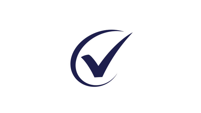 Simple blue checkmark icon enclosed in a circular swoosh represents a symbol of completion, approval, and successful verification on white.