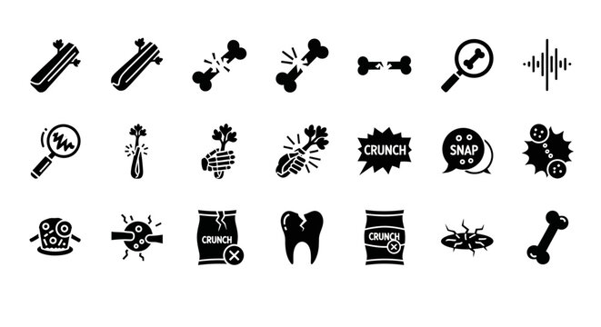Set of vector icons representing medical and physical trauma, broken bones, and diagnostic tools for illustration purposes