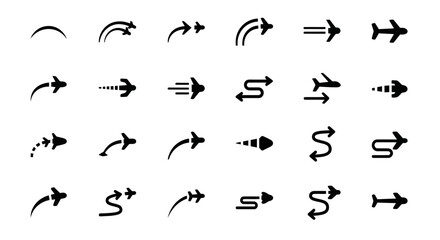 Fototapeta premium Collection of various arrow icons representing direction, movement, and flow in design