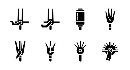 Collection of Isolated Black Symbols Representing Various Tools and Equipment