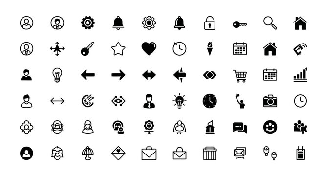 Collection of diverse line art icons for various purposes, including business, technology, and lifestyle
