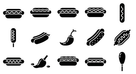 Collection of stylized hot dog and chili pepper icons, perfect for food-related graphic design projects