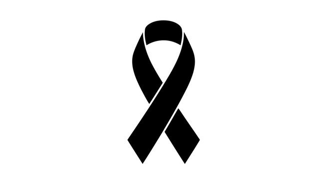 A black ribbon symbolizing mourning and remembrance on a white background
