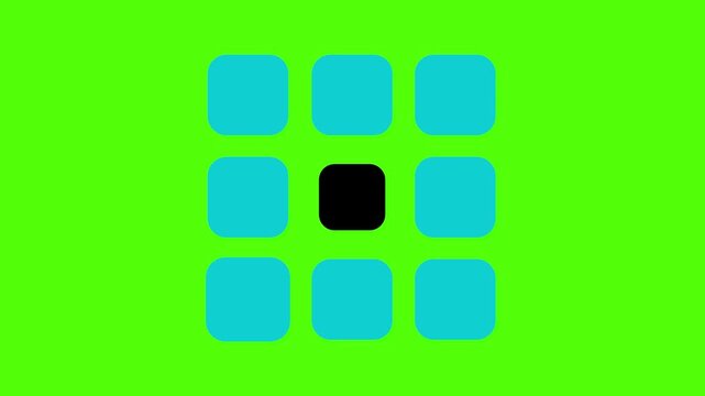 Geometric Harmony on Green Canvas: An abstract composition of nine squares in a grid.
