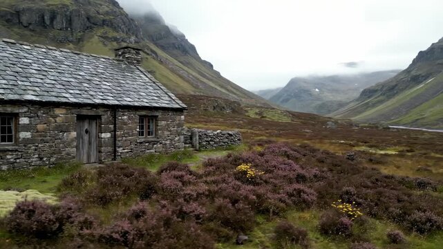 Remote Stone Bothy in Scottish Mountain Valley