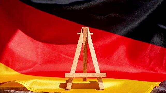 Paper note with words TAX on National symbol of Germany. German wave silky flag background. Concept of tax planning system and economy policy 