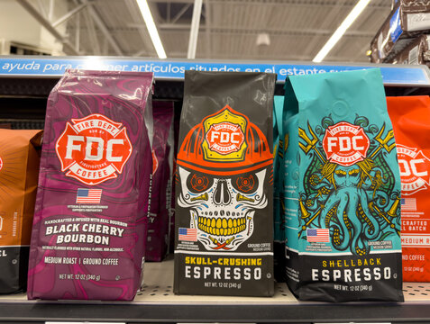 Fire Department Coffee Skull Crushing Espresso And Shellback Espresso Bags On Store Shelf