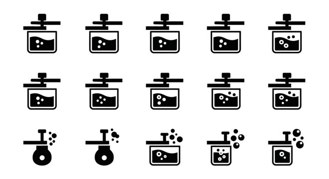 Set of laboratory beakers with bubbling liquid, representing scientific experiments and chemical reactions in a research setting