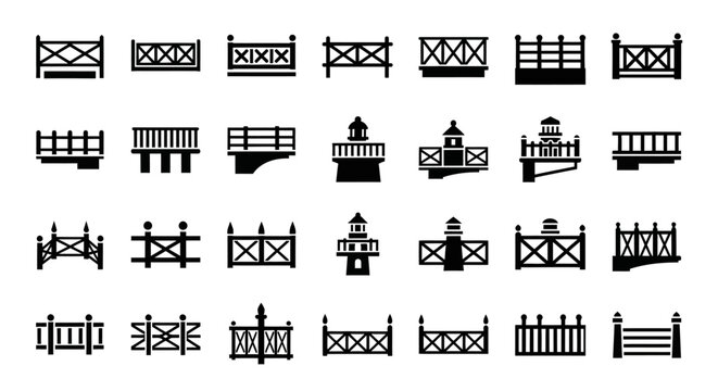 Collection of Various Black and White Fence and Railing Designs for Architectural and Landscape Projects