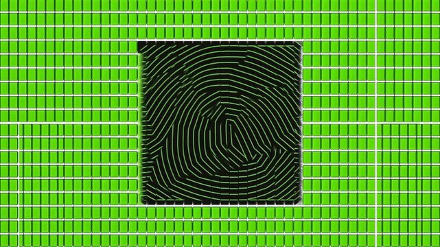 Cyber security defense fingerprint scan on black matrix