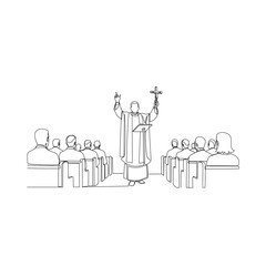 Fototapeta premium Priest giving sermon to congregation in church service