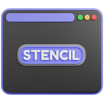 3D Illustration of a Browser Window with  Stencil   icon