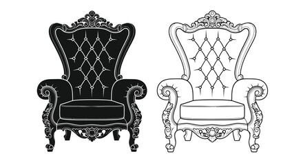 Elegant ornate throne chairs in black and white sketch style