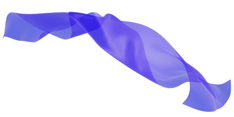 Blue sheer fabric flowing gracefully in the wind, isolated on a transparent background, 3D render
