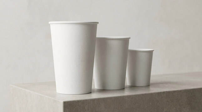 Gobelets en carton blancs de diff&eacute;rentes tailles